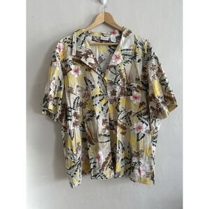 Erika Womens Tropical Button Up Shirt Size 3x Resort Vacation Safari Hibiscus
